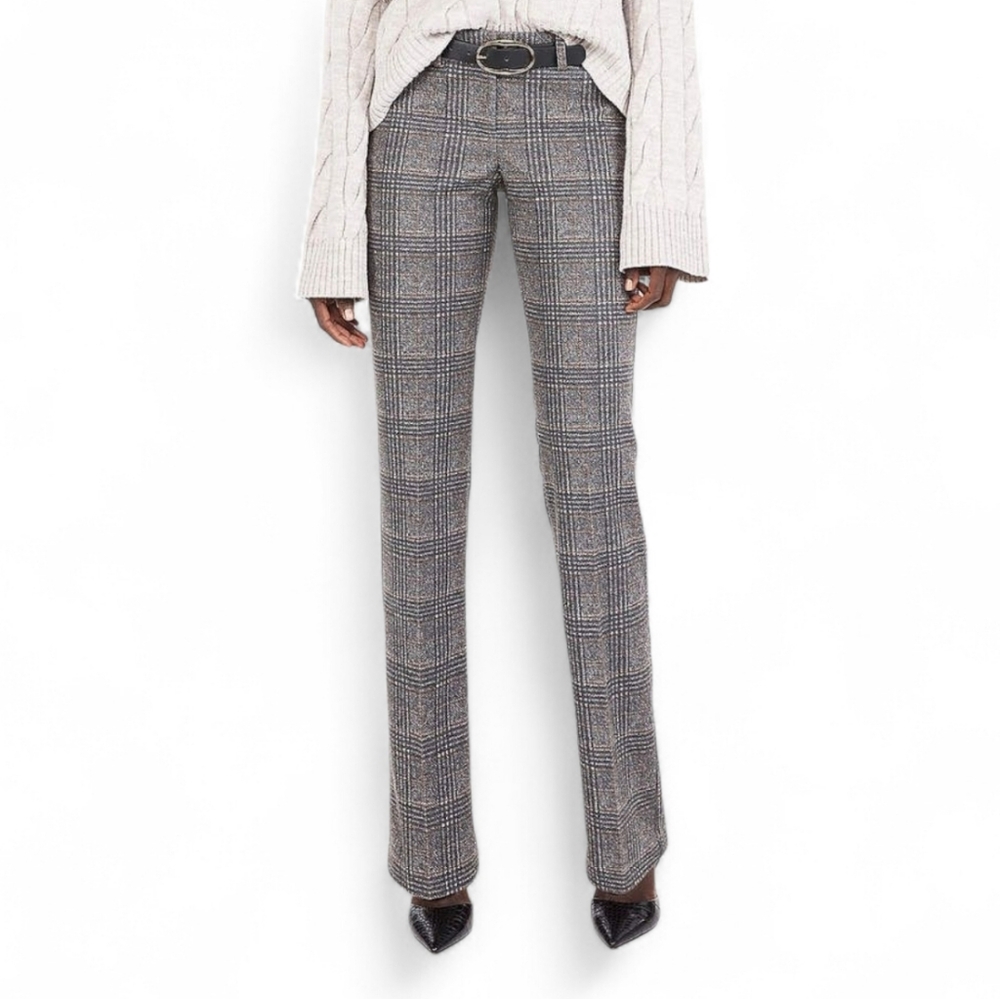 Express Glen Plaid Black And White Editor Trousers, Size 8